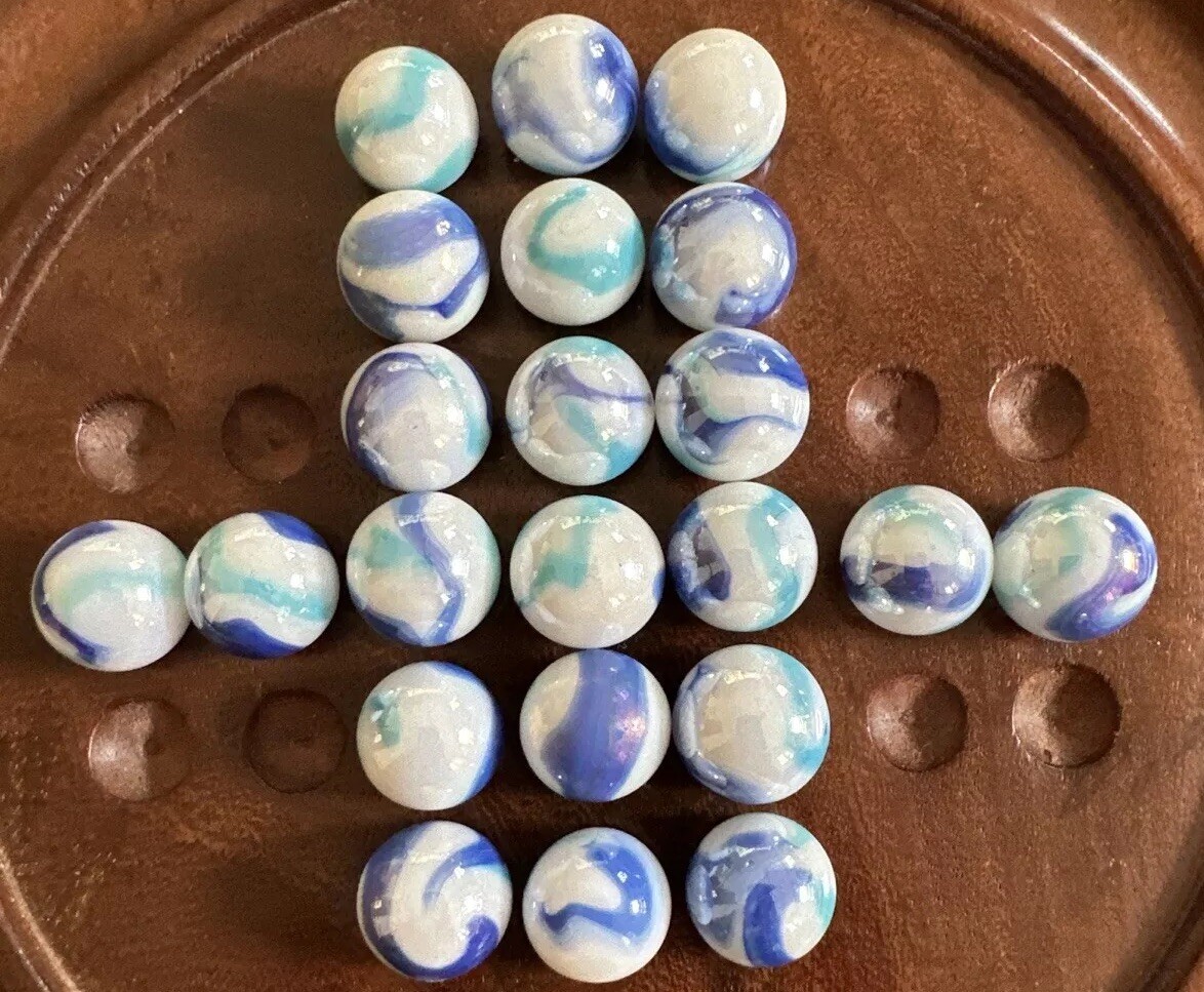 22 White Glass Marble Blue and Aqua Swirls Iridized Jellyfish