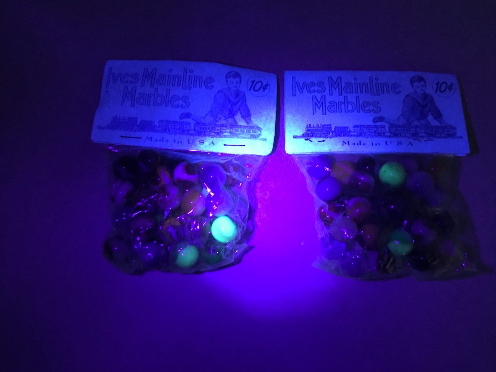 2 Ives Mainline Marbles NOS Bag Toy Glass Lot Original Wrap ZA13 Reactive Glow