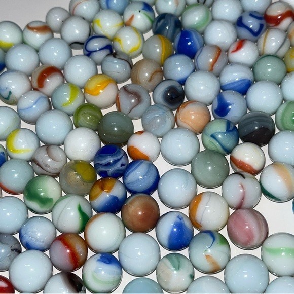 190+ Vintage Milk Glass Marble Lot Beautiful Unique Swirls Multi Coloured Solid