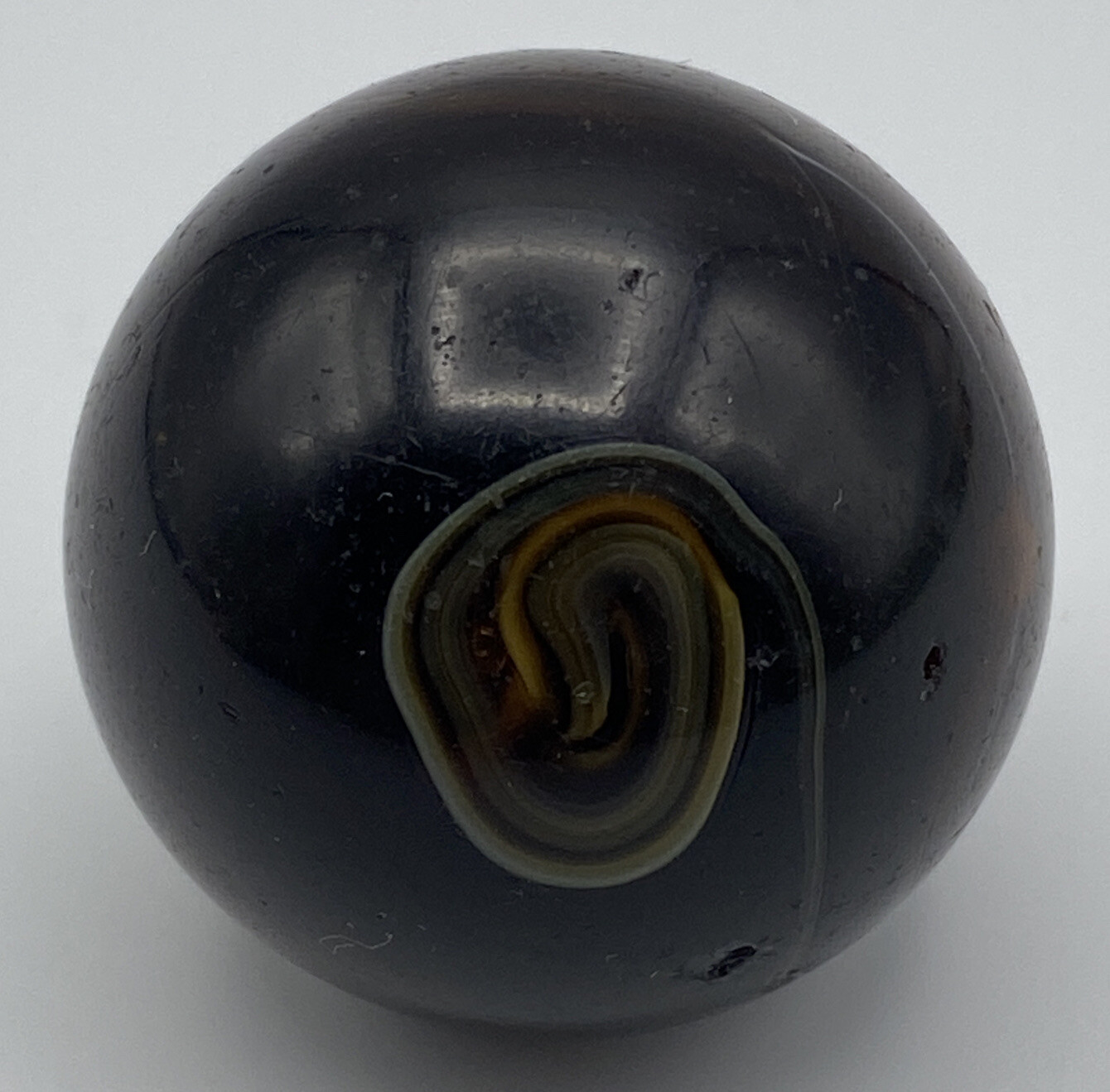 Marble : Scarce M.F. Christensen Brown Opaque White Swirl Slag Shooter 31.75mm