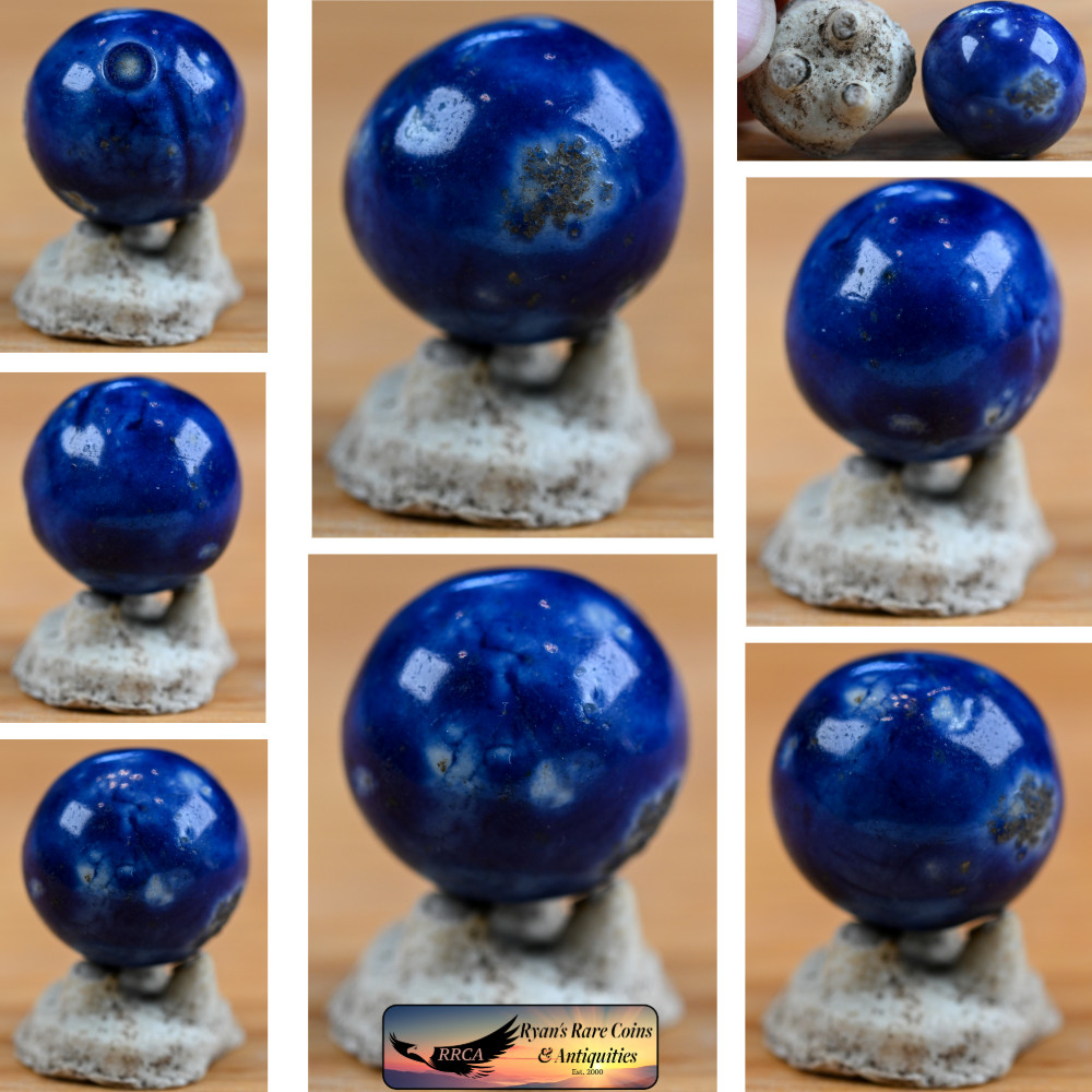 Blue Handmade Bennington Marble & Old German Firing Stand, 0.72 inch, Mint S1691