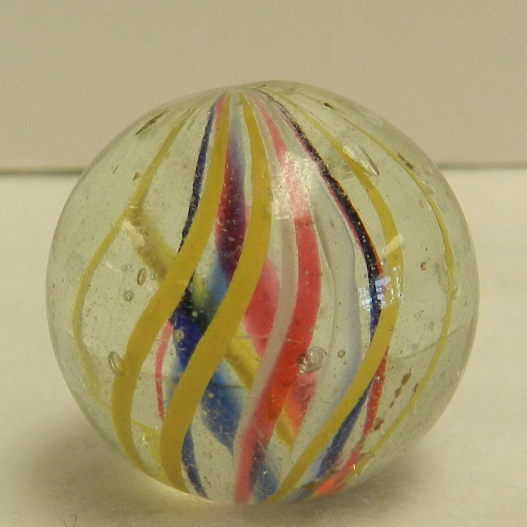 #18480m Very Nice Large Faceted Pontil German Handmade Swirl Marble .97 In Mint