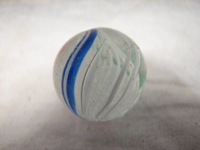 Vintage Hand Made Caged Swirl Latticino Marble Blue Pink Green Toy Game F