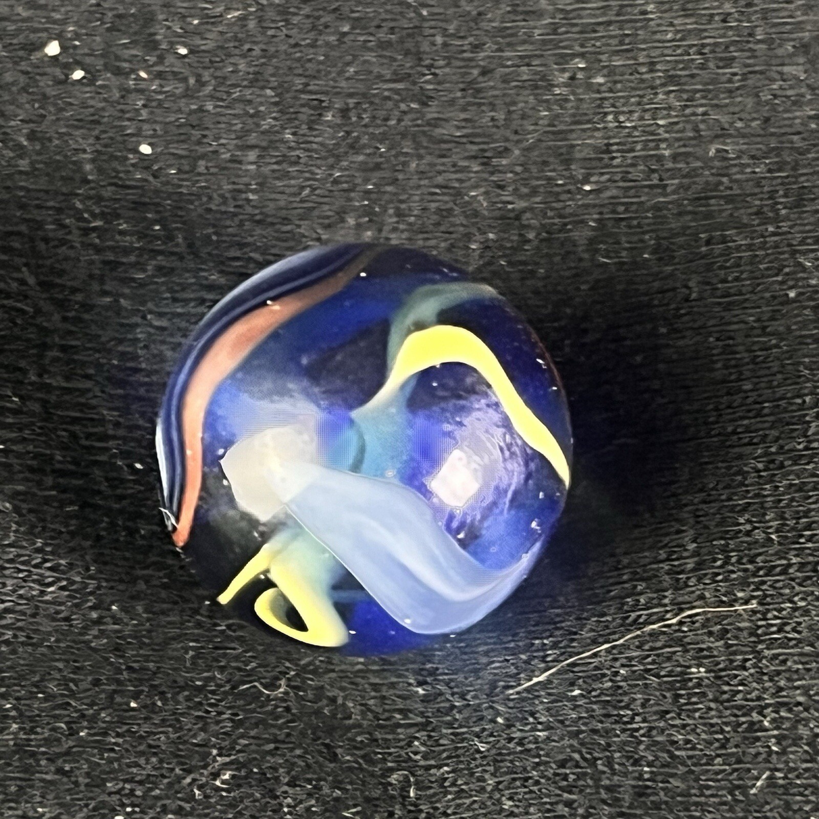Vintage Akro Agate Peltier Art Swirl Glass Marble .65” White Blue Yellow Pink