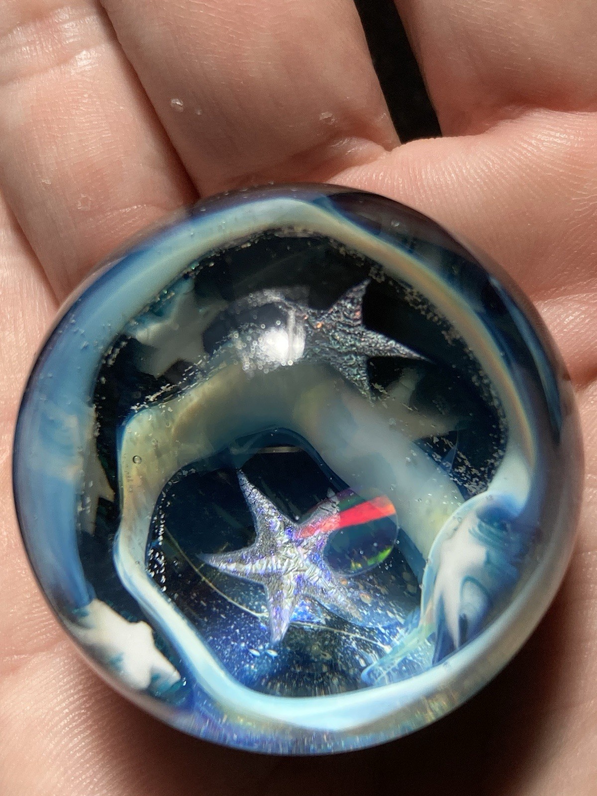 42mm Glass Boro Marble Deep Space Opal 24k Gold Fume swirl Sculpture Stars