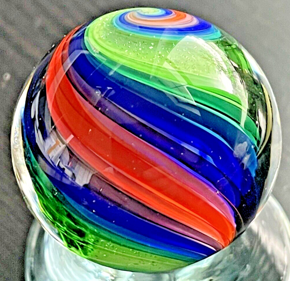 EDDIE SEESE MARBLE ART HANDMADE GLASS GREEN DICHROIC DOUBLE TWIST 1.43” FES 16