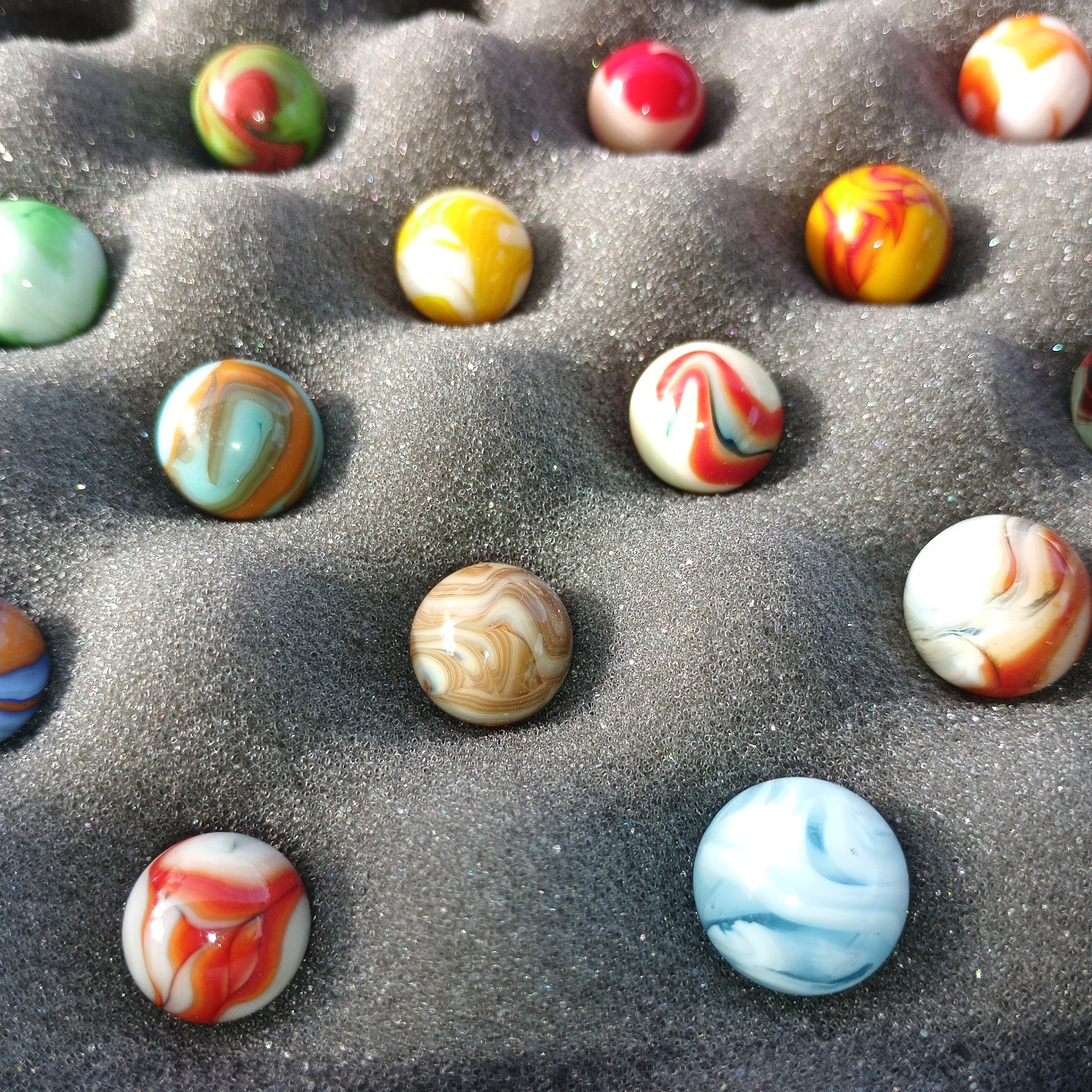 20 Collector Marbles In Display Case