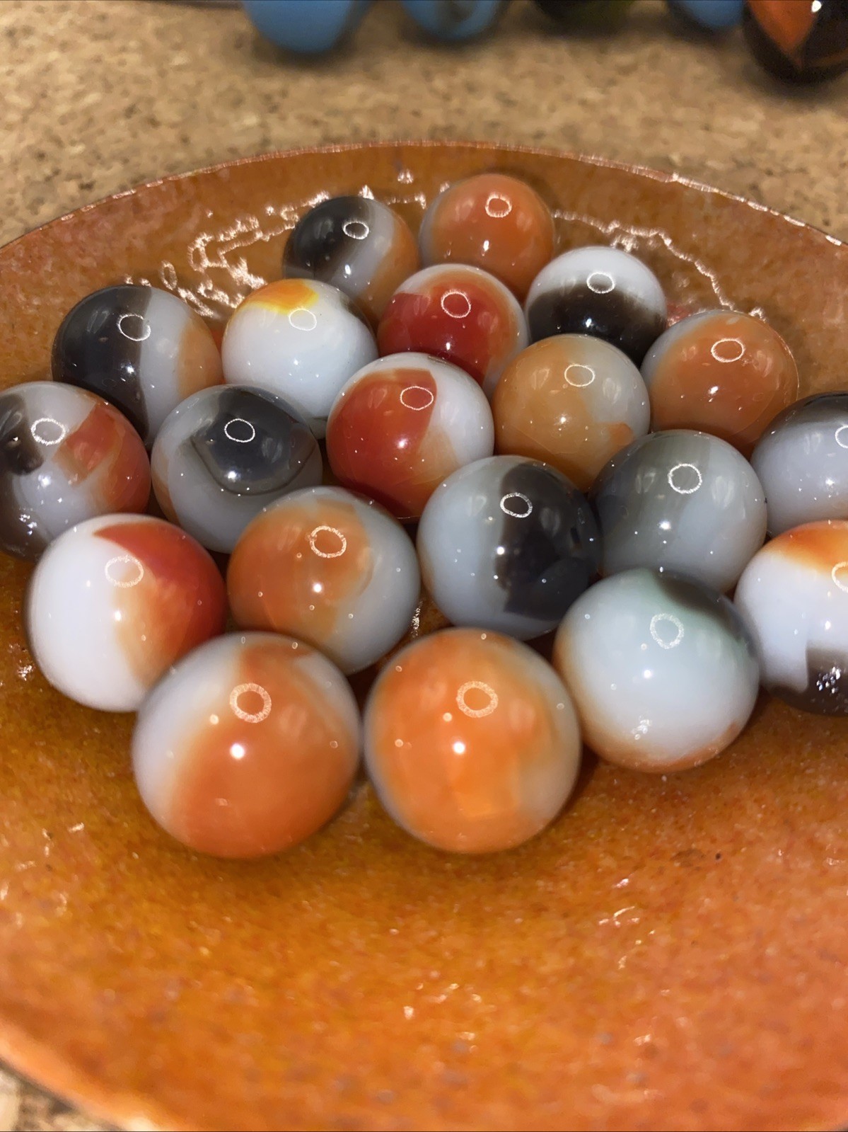 Lot Of 20 Vintage Vitro Agate Glass Marbles White Brown Orange