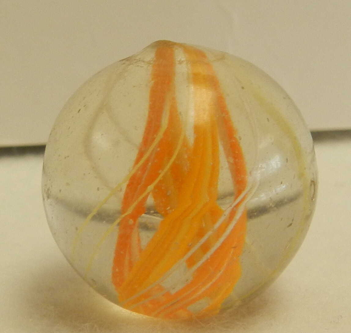 #18682m Large 1 Inch Vintage German Handmade Divided Ribbon Swirl Marble
