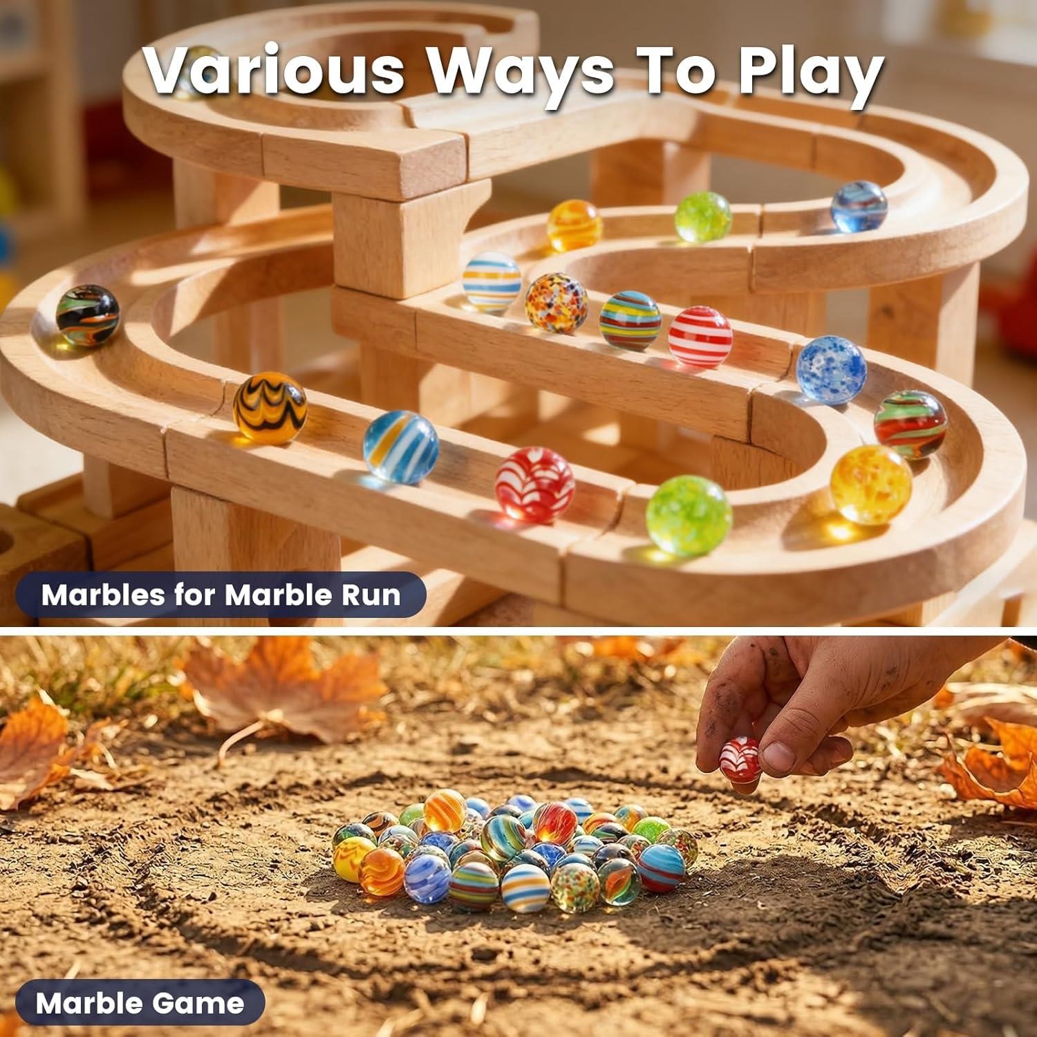 FUTUREPLUSX 20PCS Glass Marbles for Kids, 0.63 Inch Small Colorful Marbles Run A
