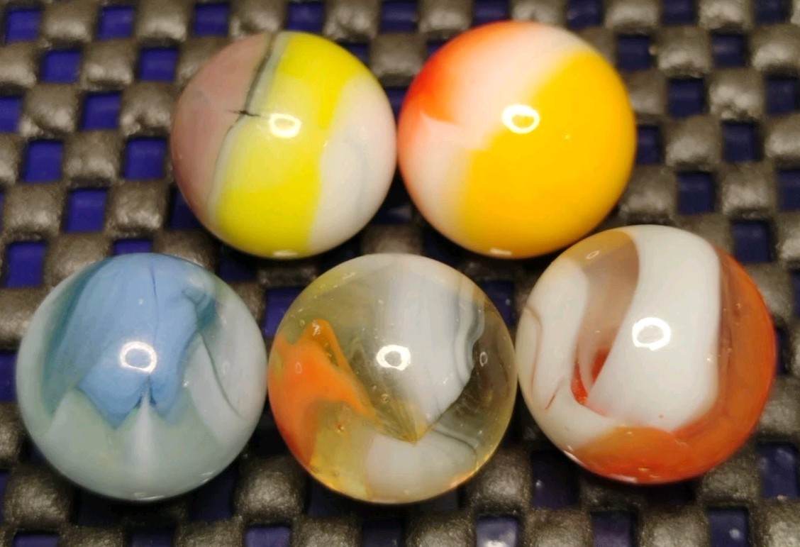 .64″-.60″ VINTAGE VITRO MARBLES LOT OF 5🔥GLASS COLLECTOR TOYS