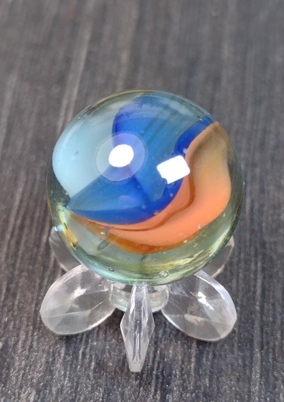 Peach & Blue Cat eye Six Vane Tri-Color .62″ Japan Foreign VINTAGE MARBLE