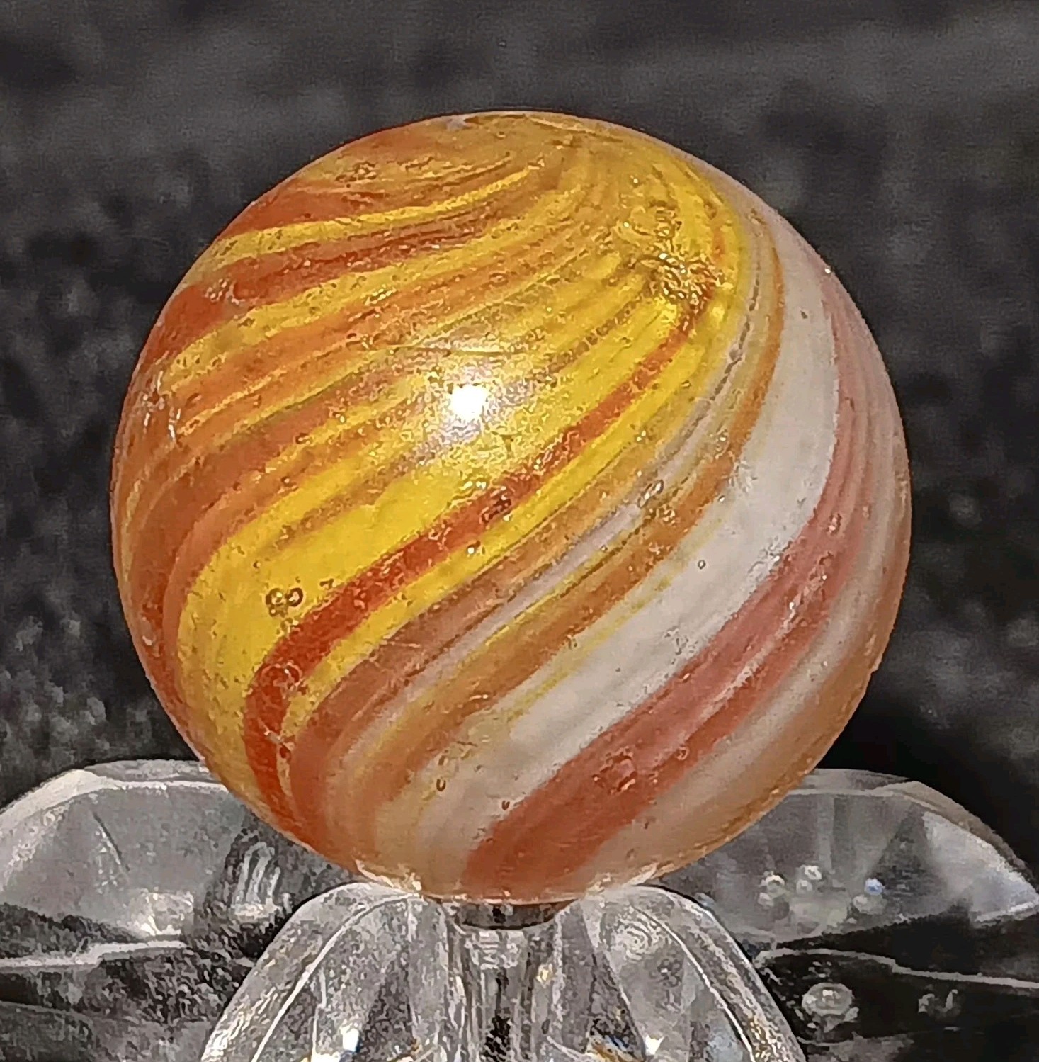 Antique German Handmade Onionskin Marble. .66″ Near Mint+. End Of Day Onionskin