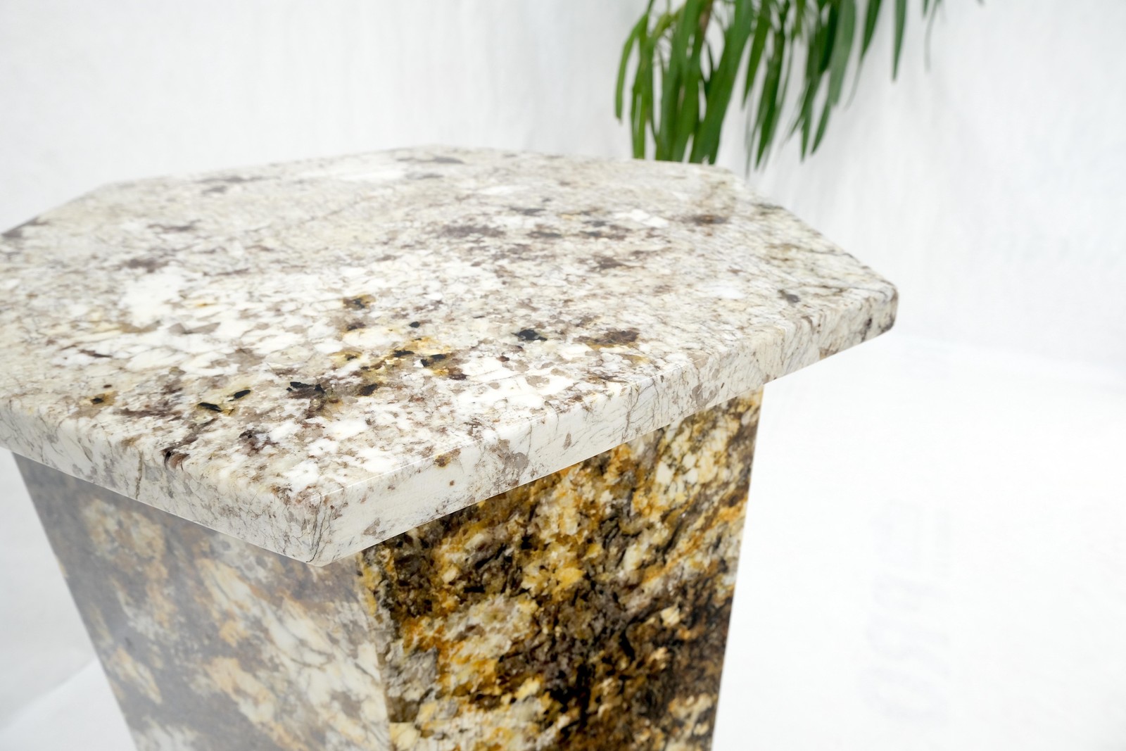 Large Polished Marble Stone Hexagon Shape 38″ Tall Pedestal MINT!