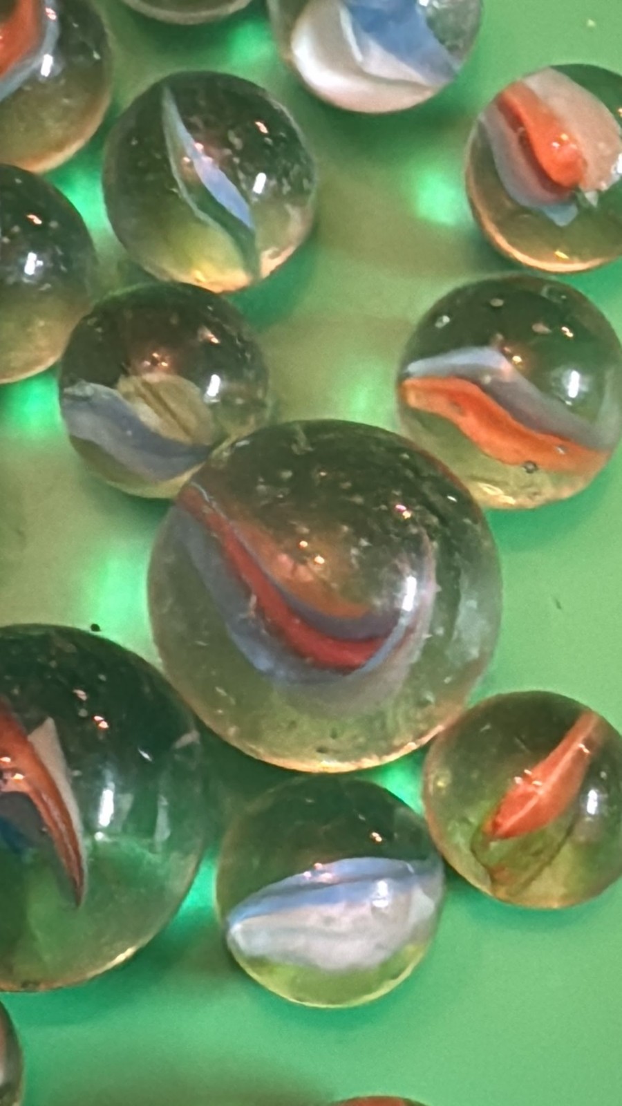 Vintage Glass Marbles Lot Clear Swirl Ribbon Core Mixed Colors Collection