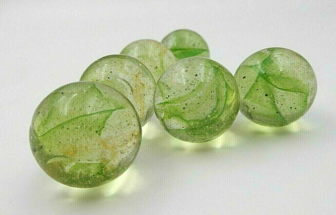 VINTAGE SET OF SIX GREEN COLOR SWIRL LARGE SHOOTER 7/8″ MARBLES