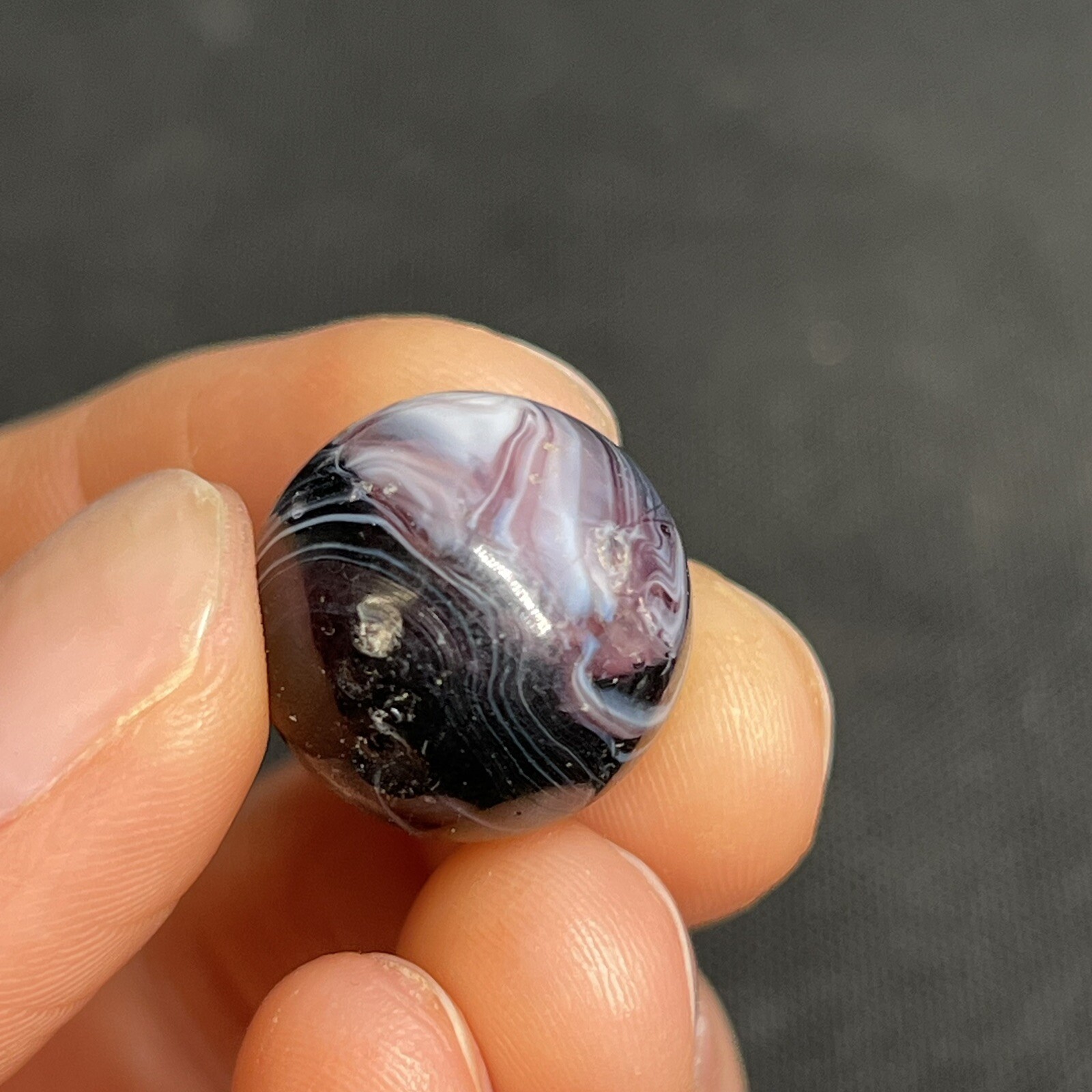 Vintage Akro Agate Peltier Christensen Glass Purple Black Swirl Marble 0.68”