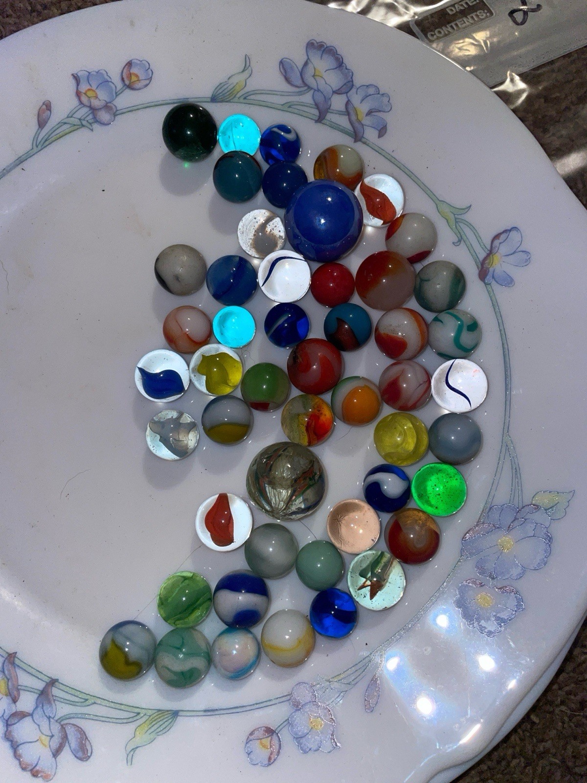 Vintage Estate Marbles Lot of 50 – Mixed UV Glow, Catseyes & Swirls /Group 2