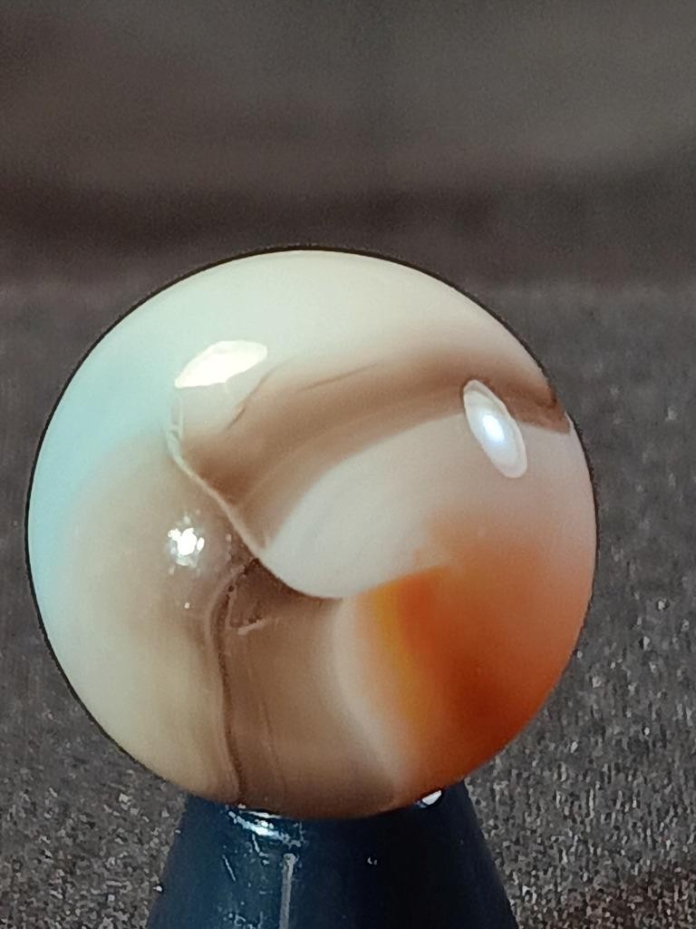 5/8″ Akro Vitro Fire Orange Robin’s Egg Bark Brown Ribbon Patch NM Marble A882