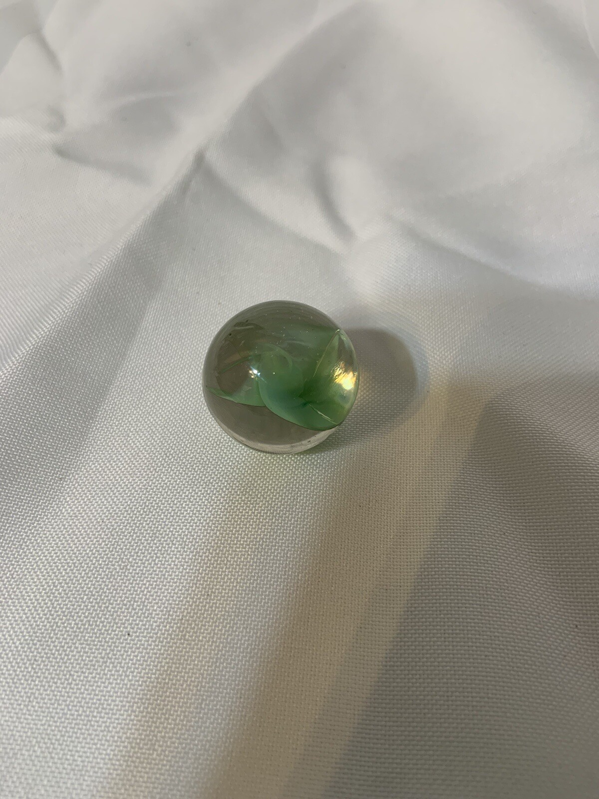 Hand Blown large Glass Green Swirl Marble W/ Ground Pontil vintage Estate piece