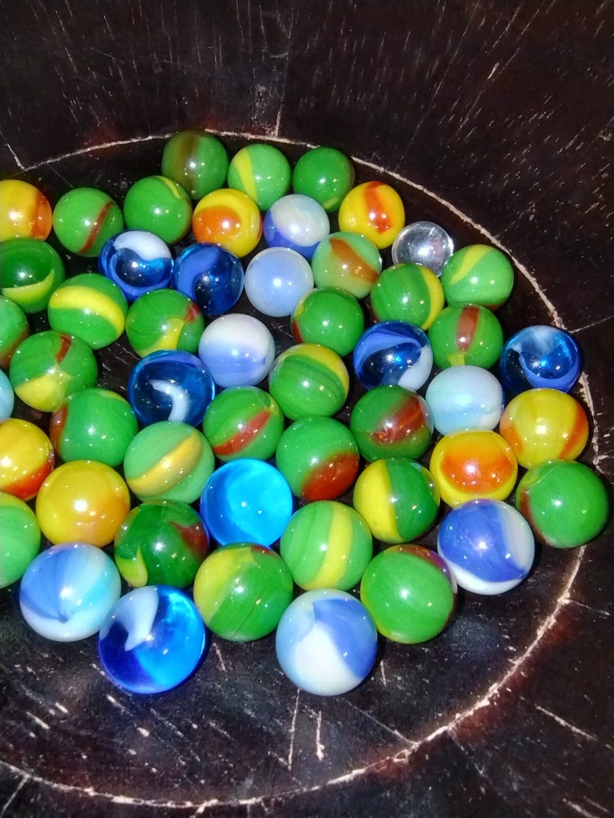 Lot of 50 Vacor / Mega Marbles 12mm Peewees : Dragon, Sun, Tiger Shark, Blue Jay