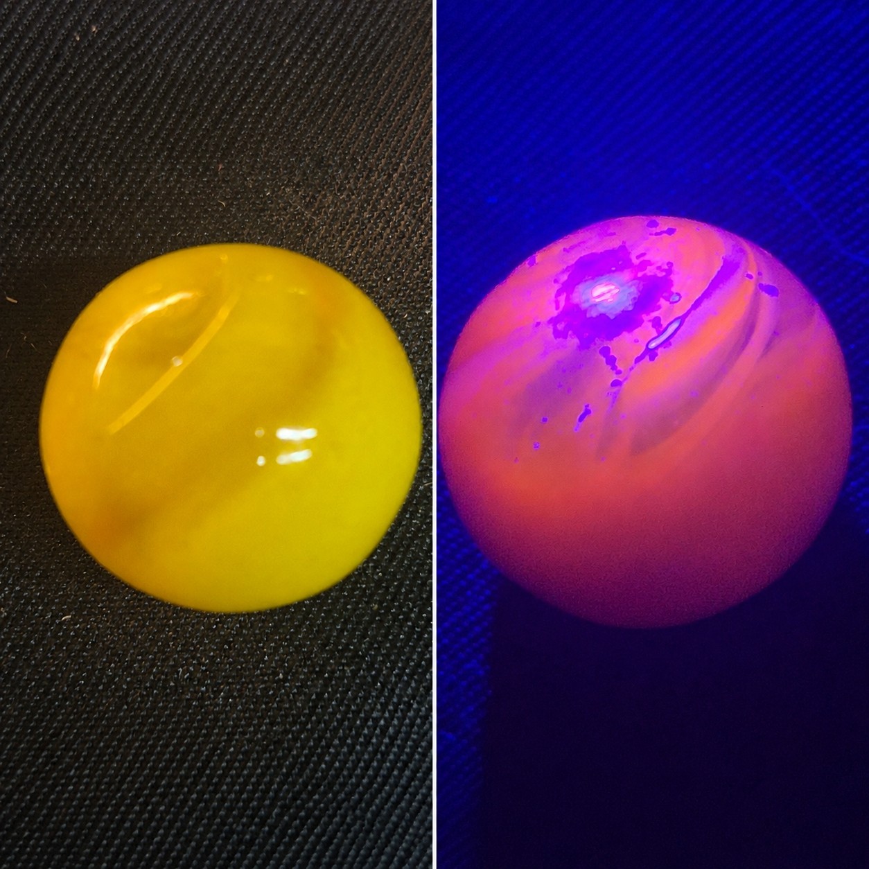 Vintage Vitro Agate Uranium Glass UV Reactive Yellow Patch Marble 0.61″ NM- VG