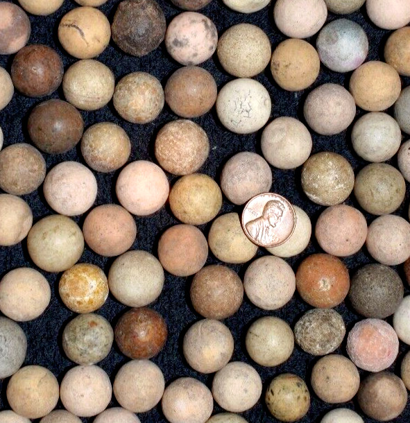 ⭐Lot of 5 Antique Victorina era Commies 🔥Fired Clay Marbles Shooter Size .750″