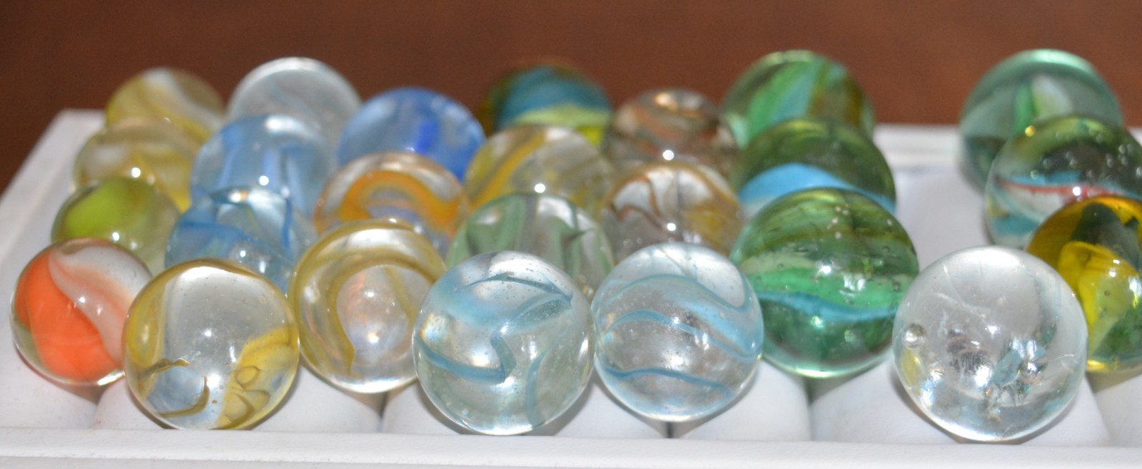 VTG Swirl CAT’S EYE Marbles 1960/70s (25) 3/4″ * 7/8″ * 1″ RIBBON Hand Blown