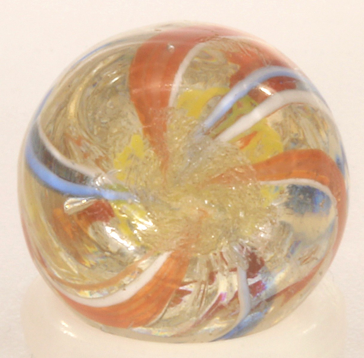 Antique German Yellow Latticinio Pee Wee Swirl Marble 15/32″ Mint-