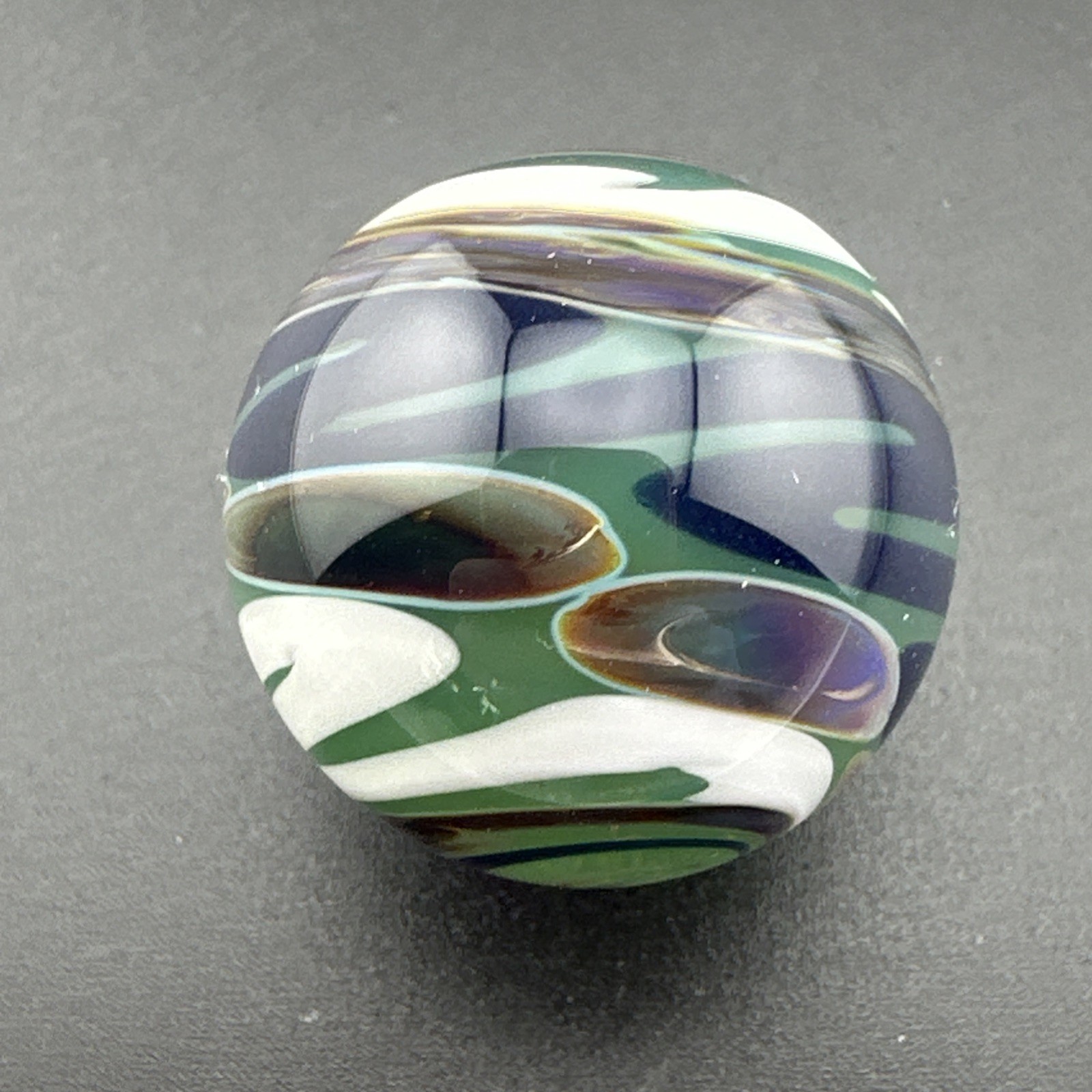 Contemporary Handmade Art Glass Marble 1.06″ Swirl MIB With UV Green, White, Etc