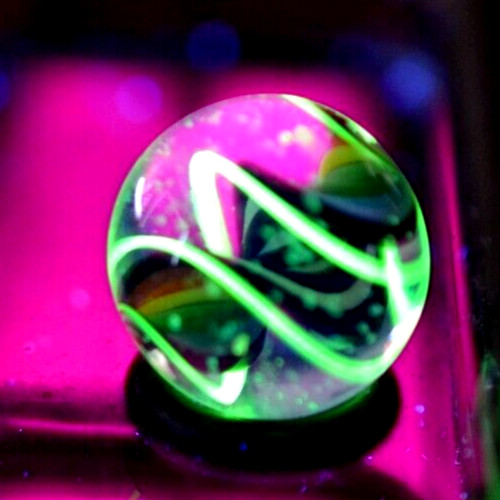 BRIAN TRILLAS GLASS MARBLE/.725″CRUSHED OPAL, GREEN BLACKLIGHT RAINBOW CORKSCREW