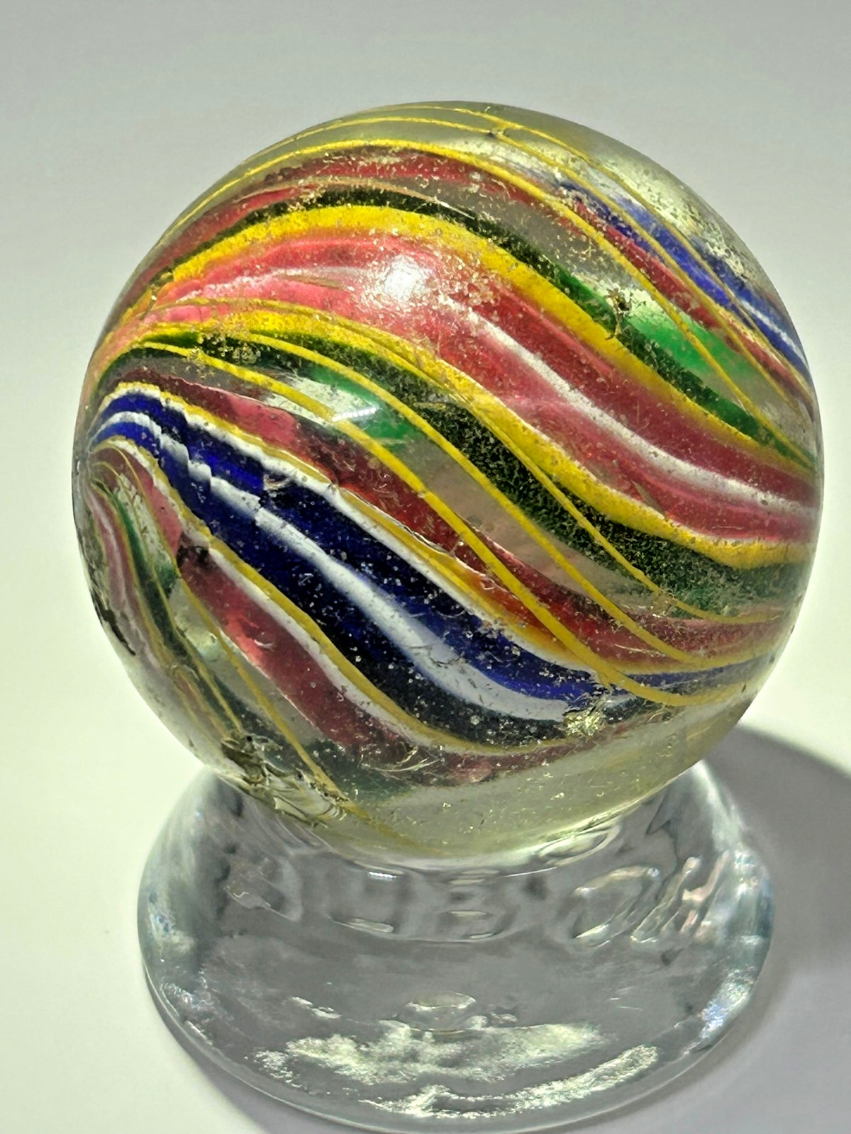 Antique German Handmade Divided Core Jelly Ribbon Marble 1-45/64″ NM+ E3.22