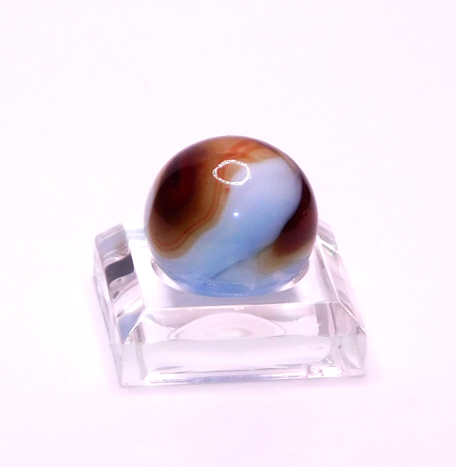 Vintage Marble UV Reactive Glass Sky Blue Brown Red Swirl Opaque 0.63″ Mint #U-1