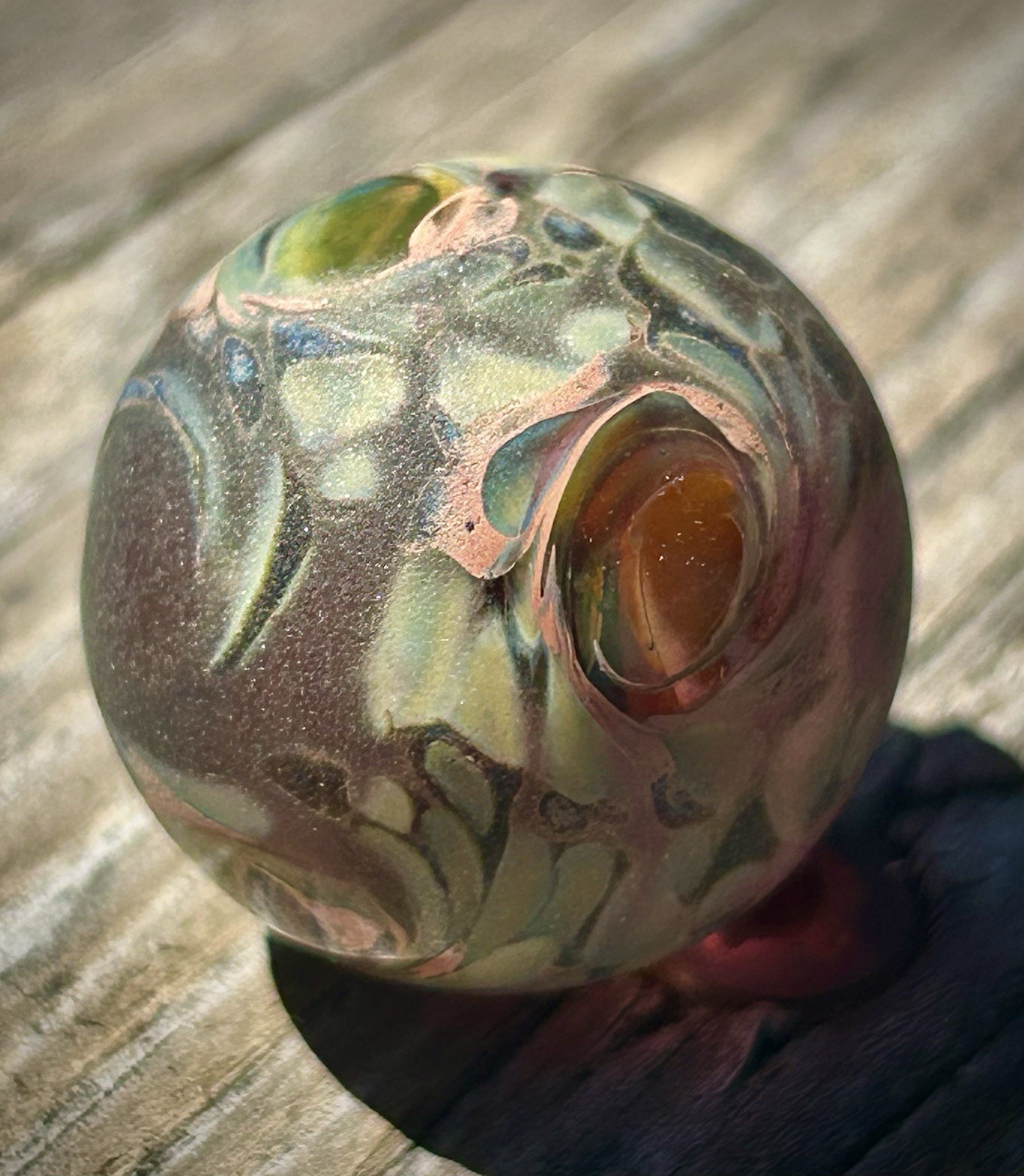 Hand Blown Sand Blasted Frosted Marble Boro Glass Art portal windows planet