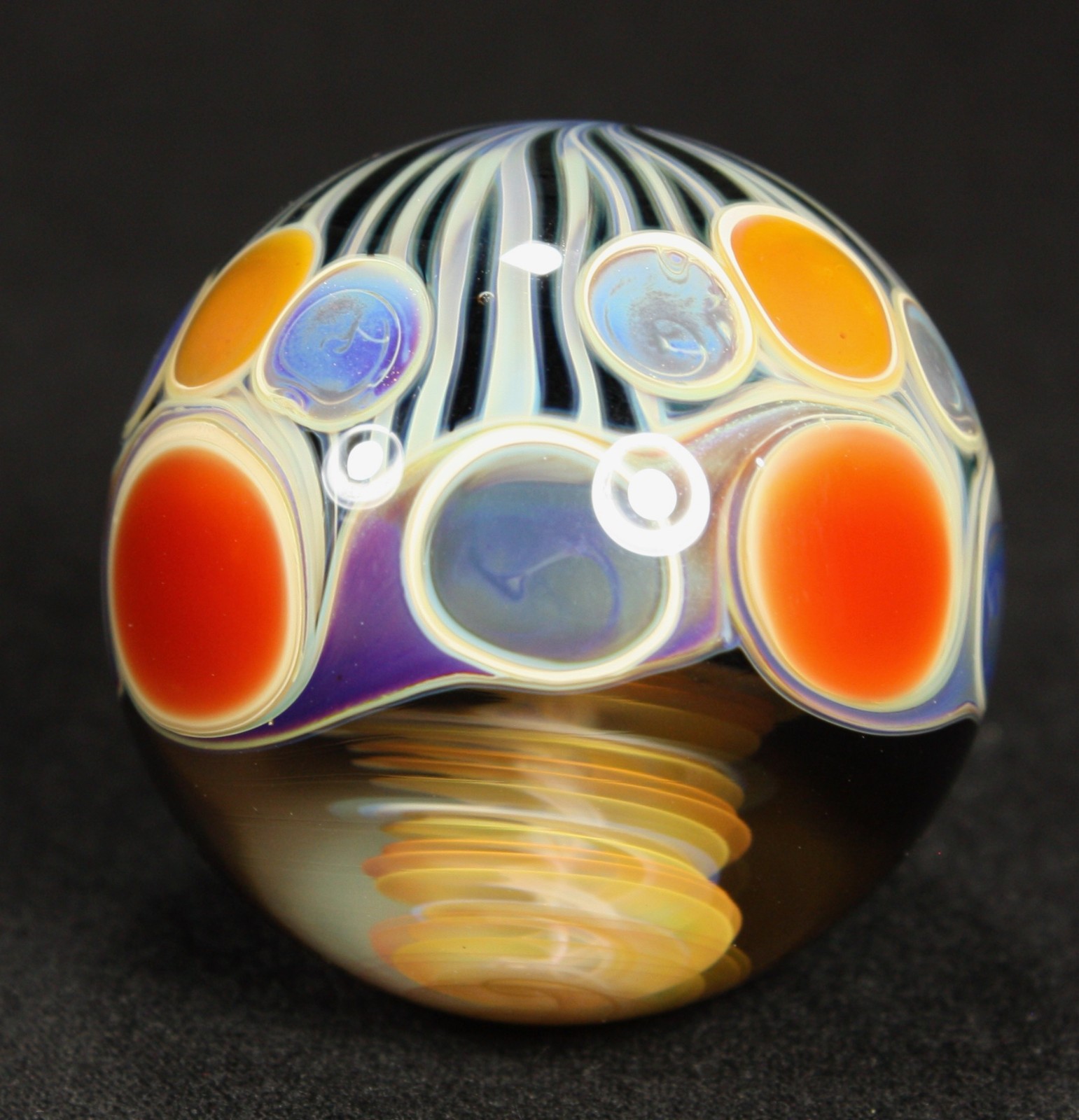 Juba Glass Handmade Marble 1.50″ Boro Lampwork Art 24K Gold and Silver Fume