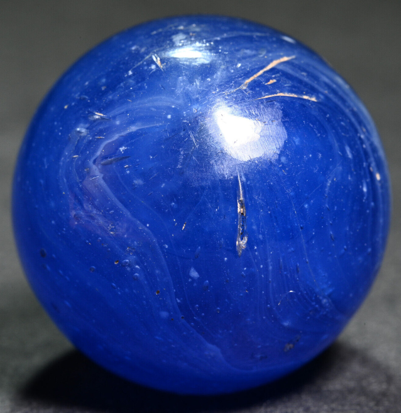 Greiner Antique German Handmade Marble Early 1860s Bubbly Blue 21.4mm 13/16”