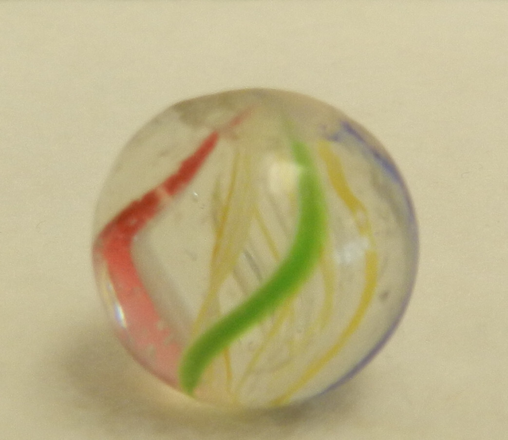 #18949m Vintage German Handmade 2 Color Latticino Swirl Marble .64 Inches NM+