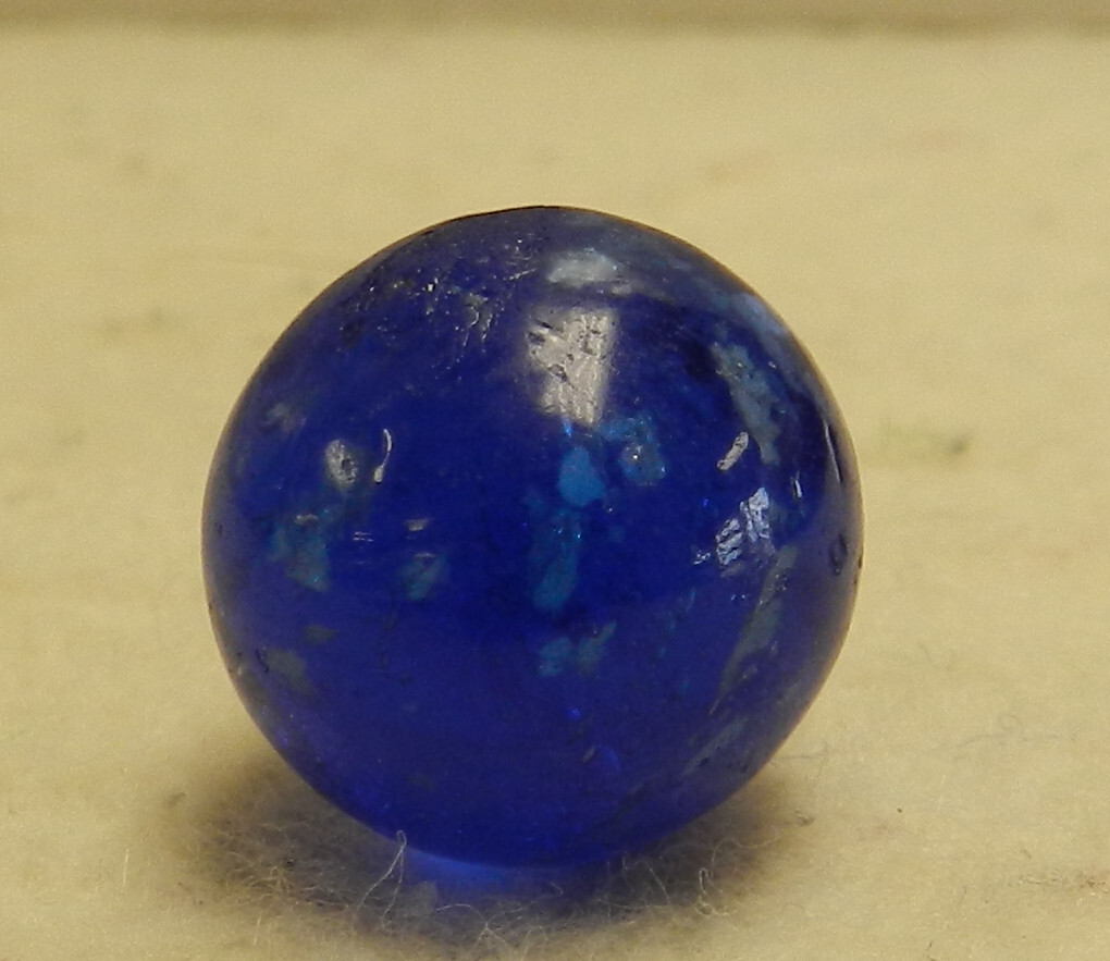 #16275m Vintage German Handmade Blue Glass Mica Marble .58 Inches