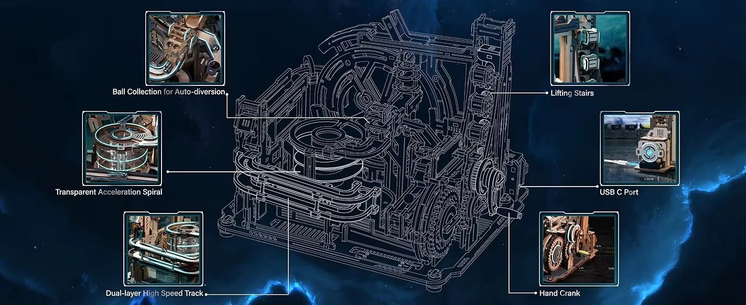 Robotime Marble Spaceport – DIY 3D Wooden Puzzle Mechanical Model Kit