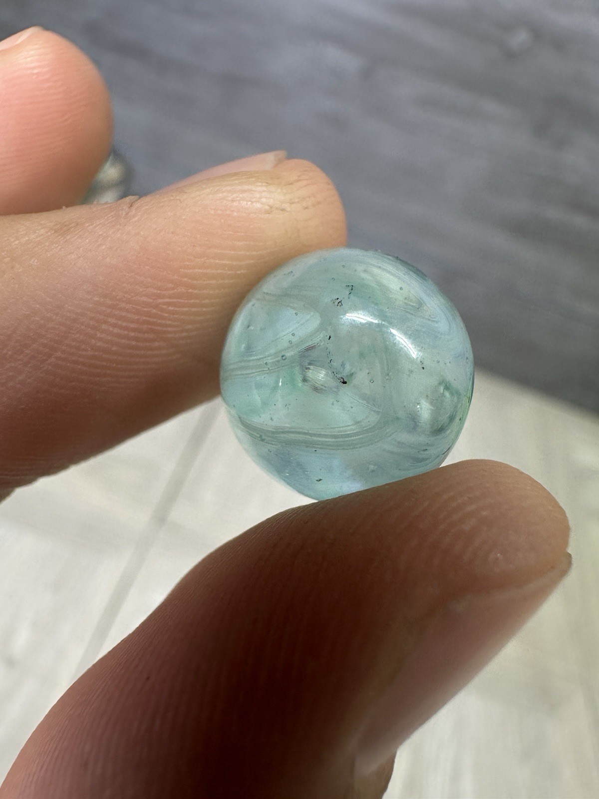 Vintage Center Bubble Swirl Marble Light Blue Bubble Glass Clear Base