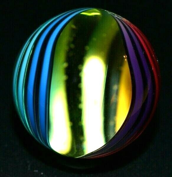 FRITZ LAUENSTEIN GLASS MARBLE/1.140″-3/4 RAINBOW WEIRDO-1/4 IS CLEAR VIEW-CENTER