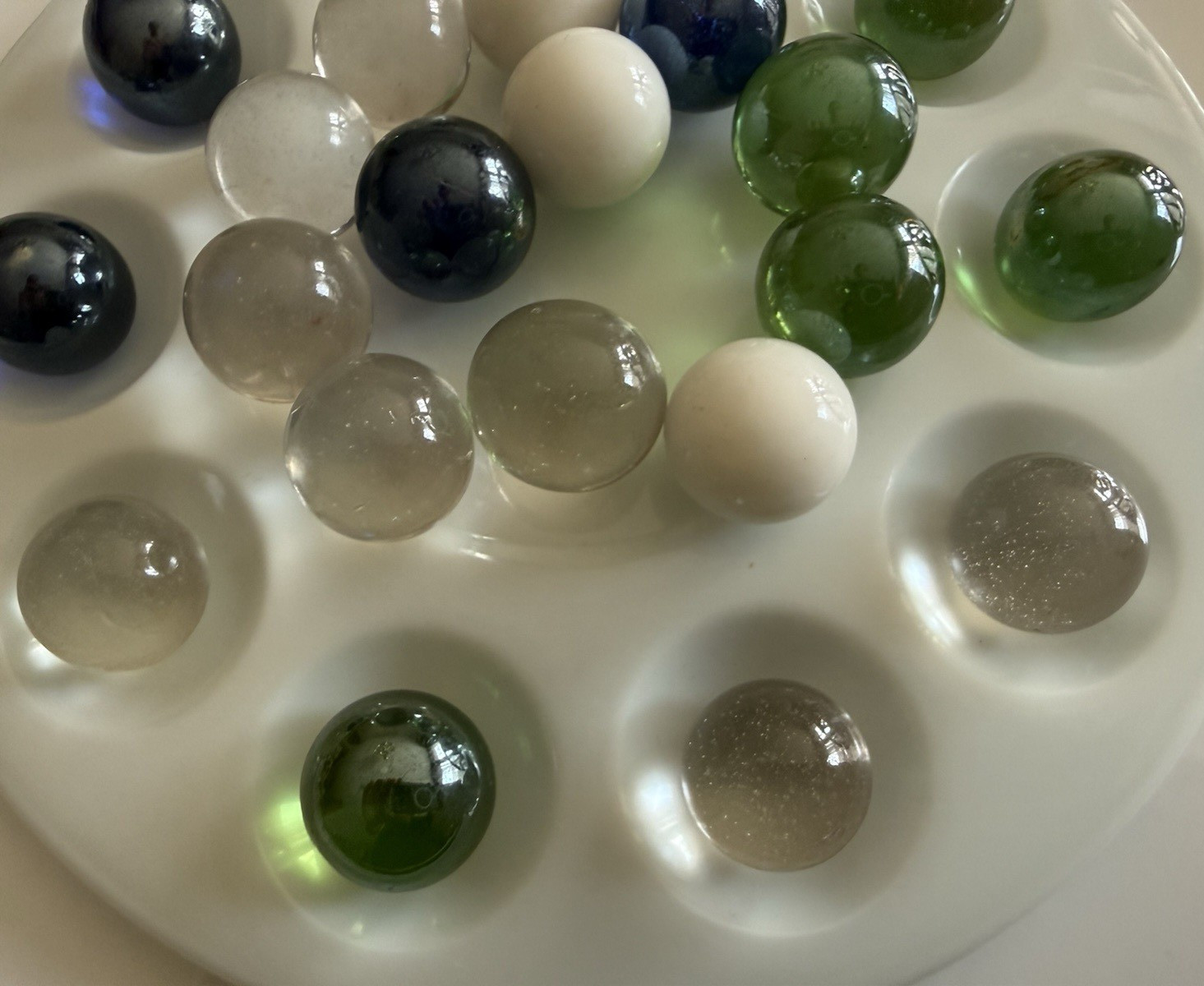 Vintage Mixed Blue & Green & & White & Clear Glass MARBLE LOT~ 22 PC~4 colors