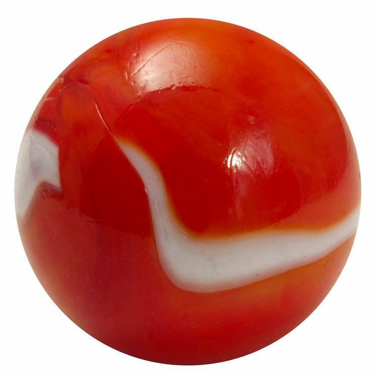 Two 35mm Giant T-Rex Glass Marbles w Stands Orange w White Swirls Vacor 1.4 inch