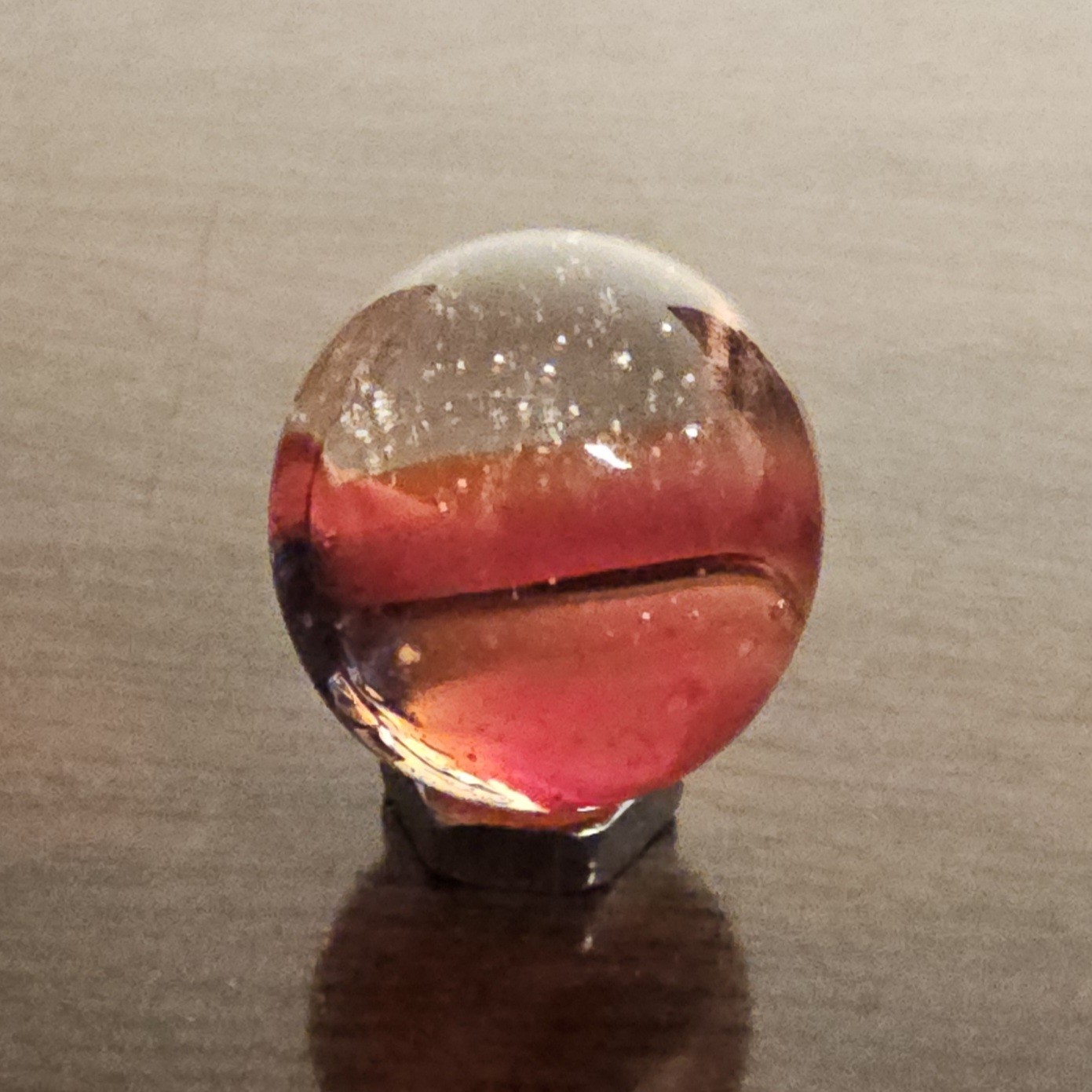 Vintage C. E. Bogard Rose Hybrid .625 Cats Eye in Clear Uranium Glass Marble