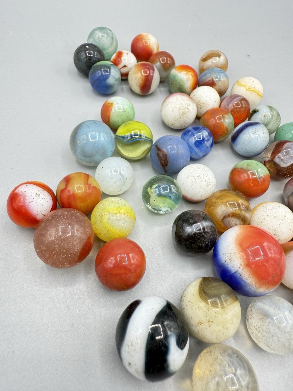 Lot of 227 Vintage & Modern Glass Marbles Assorted Colors Shooter Mix