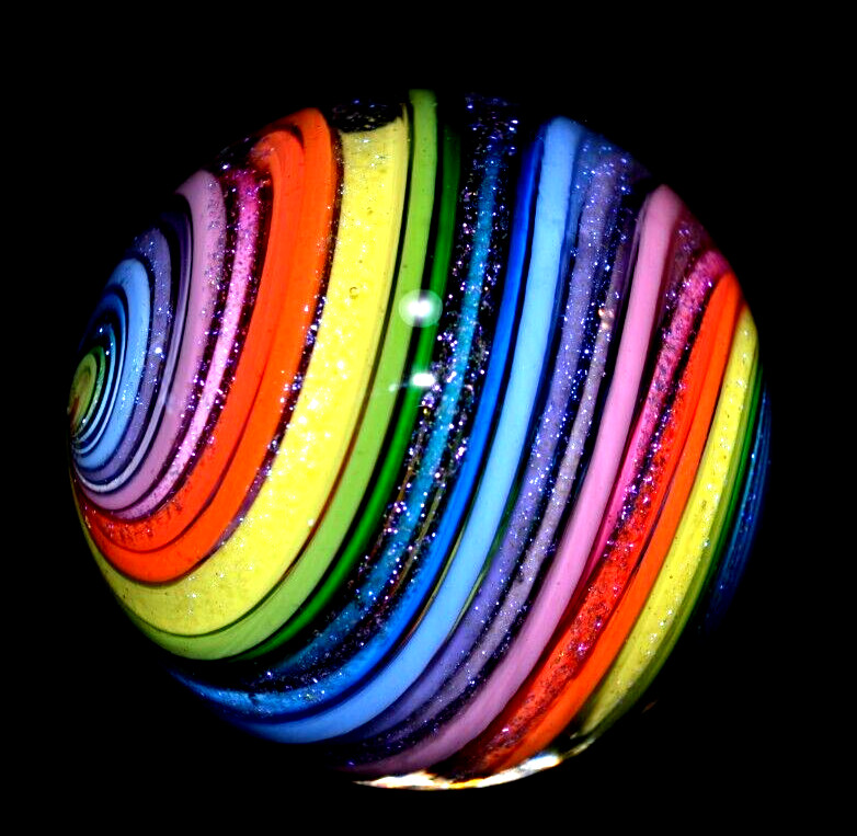 EDDIE SEESE GLASS MARBLE/1.775″-PASTEL DICHROIC RAINBOW-SPARKLY MAGENTA,SAPPHIRE