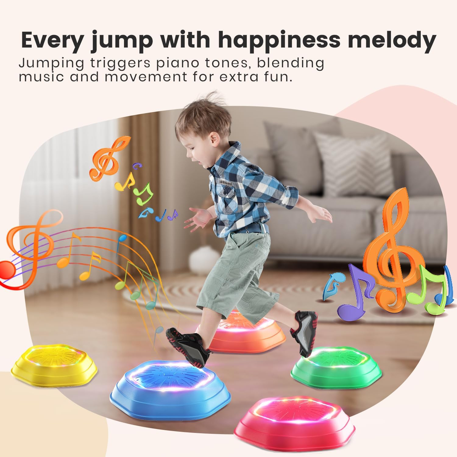 Holyton Light up Musical Stepping Stones for Kids, 5 Pack Sensory Balance Steppi