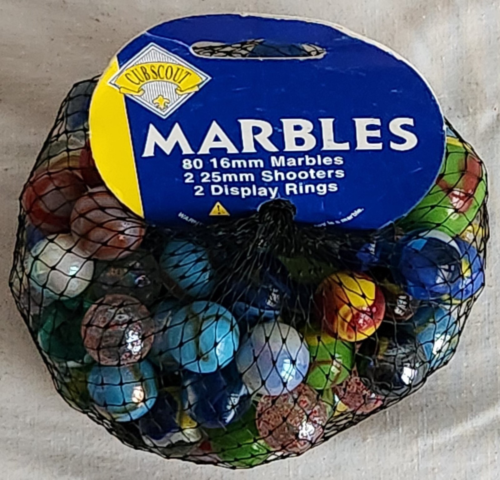 Vintage Sealed Mega/Cub Scout Marbles Bag-80 Marbles + 2 Shooters + 2 Rings