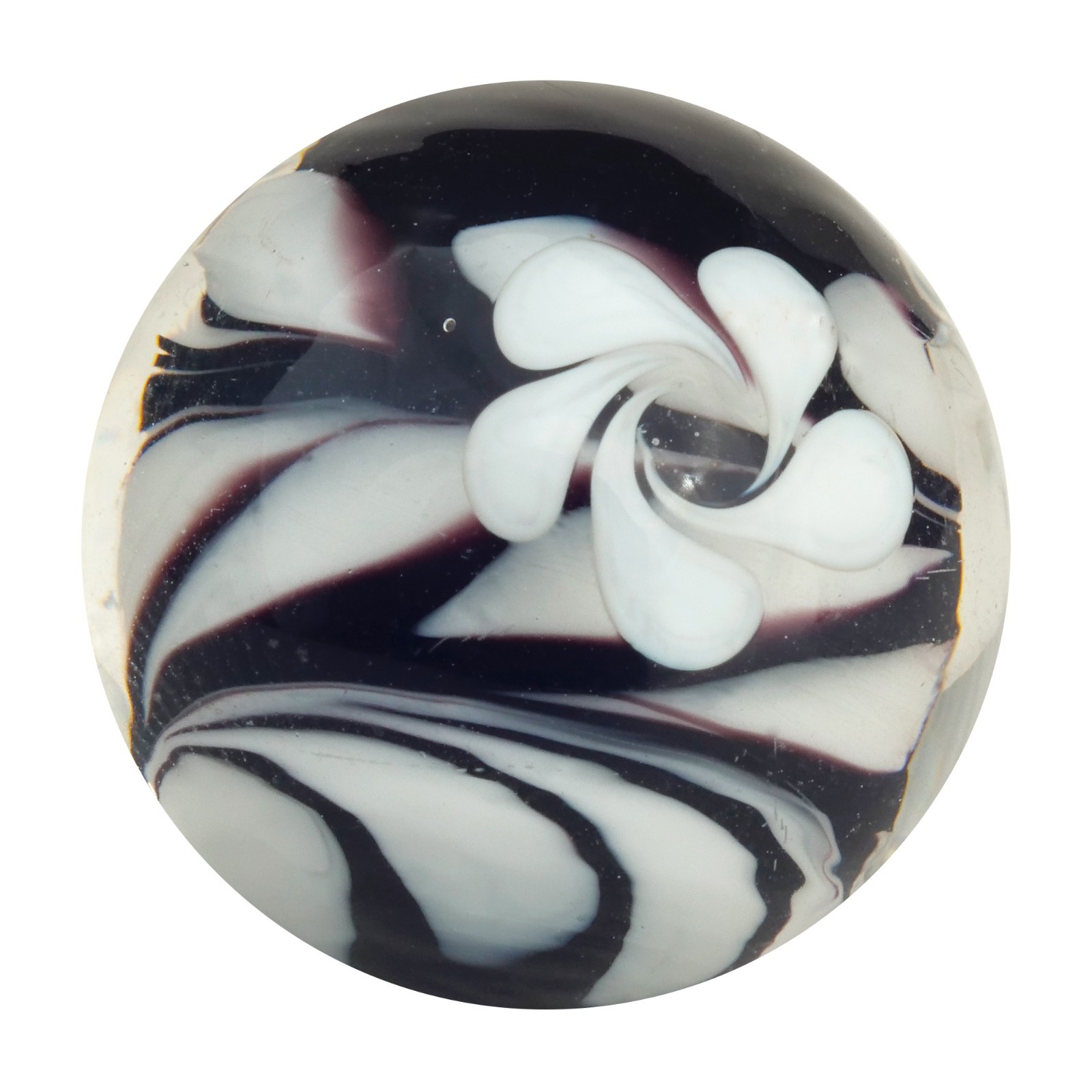 22mm HOCUS POCUS Flower Handmade Glass Marble BLACK/WHITE 7/8″ +Stand