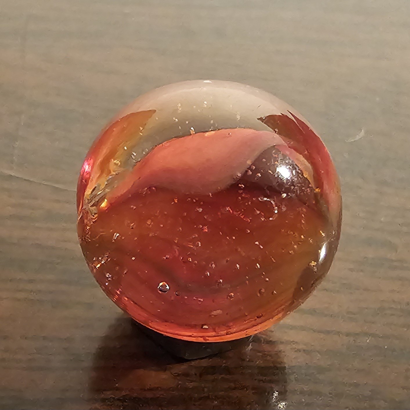 Vintage C. E. Bogard Rose Hybrid .625 Cats Eye in Clear Uranium Glass Marble